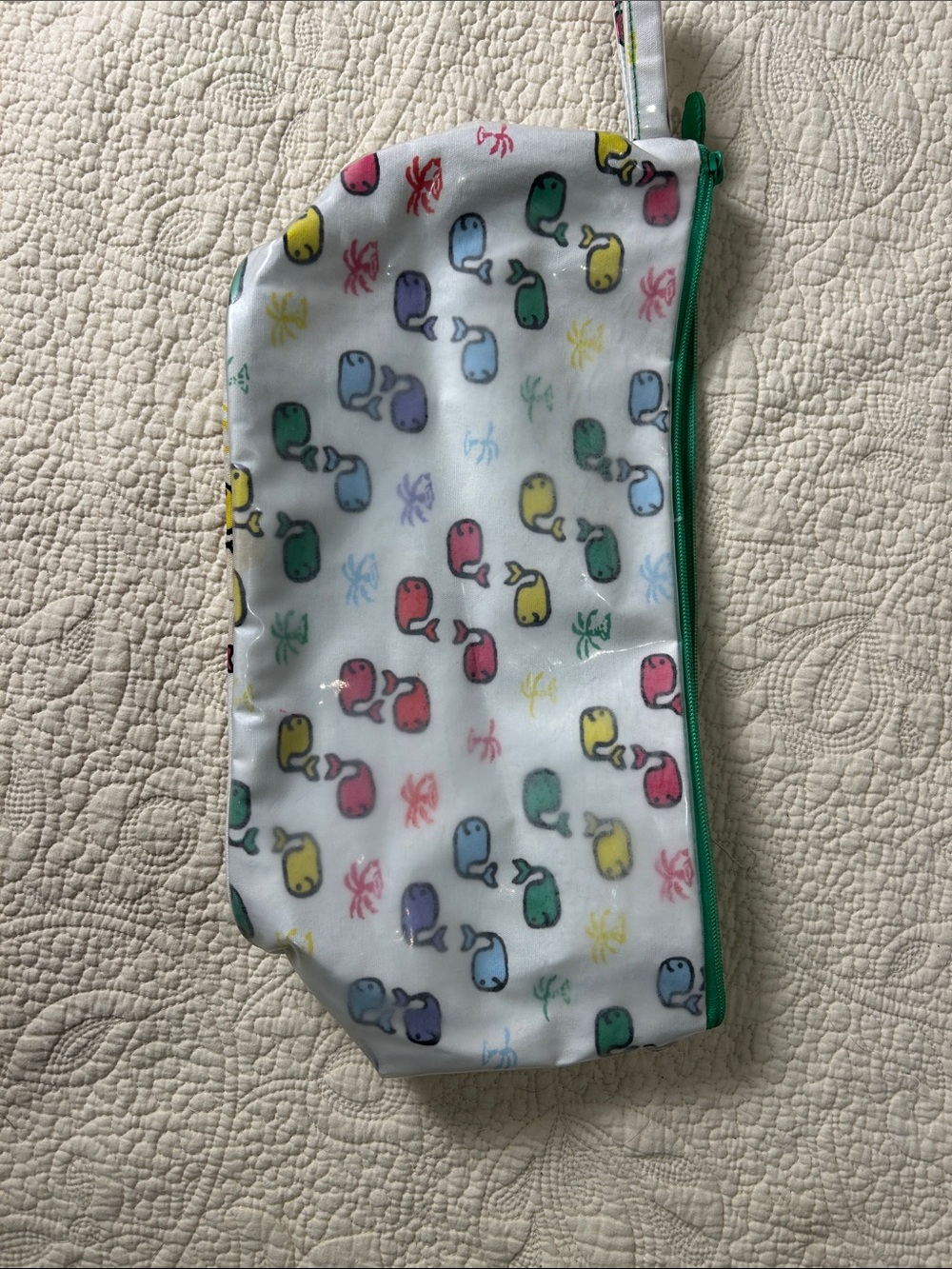 Roller Rabbit Multicolor Whale Print Cosmetic Pouch with Green Zipper